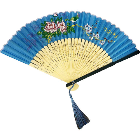 竹骨扇浅蓝色  23cm/个  Bamboo Folding Fans