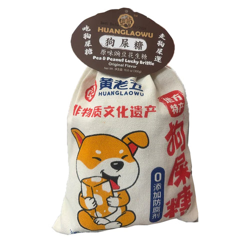 Huang Lao Wu Dog Shit Candy (Peanut Bowl Dou Crisp Candy) 300g karkkipatukka maapähkinöillä ja herneillä