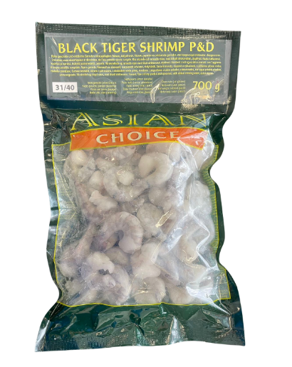 Asian Choice Medium Black Tiger Prawn P&amp;D 31/40, Net Weight 700g