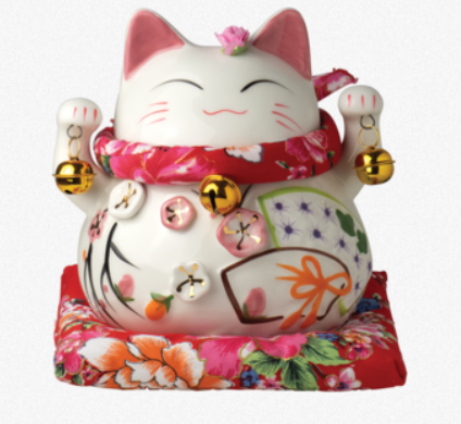 粉色瓷制招财猫存钱罐 （高14cm 直径15cm）  Porcelain money box Maneki Neko, pink, H = approx. 14 cm / diameter approx. 15 cm