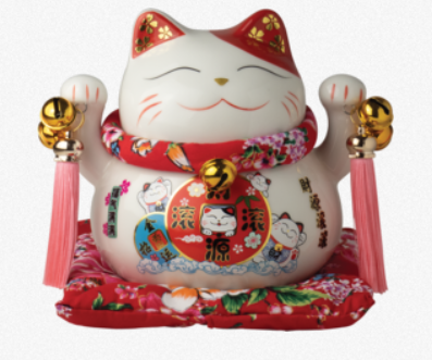 白色瓷制招财猫存钱罐 （高14cm 直径15cm） Porcelain money box Maneki Neko, white, H = approx. 14 cm / diameter approx. 15 cm