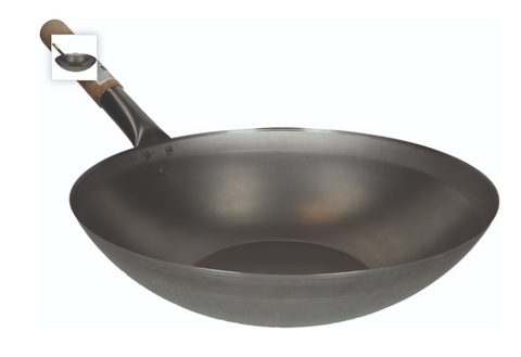 平底炒锅 33cm 木质手柄 Flat Wok with Wooden Handle (33 cm)