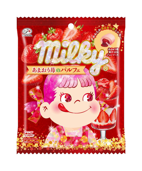 不二家甘王草莓芭菲棒棒糖 67g Fujiya Milky Amaou Strawberry Parfait