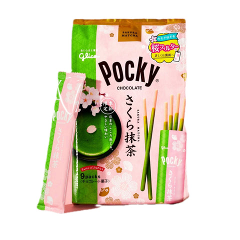 日本Pocky限定樱花抹茶味巧克力饼干棒 101.6g