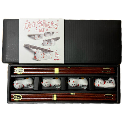 NF Lucky Cat Chopsticks + Chopstick Pillow Set 22.5cm 4pairs