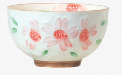 粉色花朵瓷碗（直径11cm，高6cm，容量260ml） Porcelain bowls 6 flowers, pink, D: 11 cm H: 6 cm, capacity approx. 260 ml