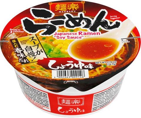 Menraku Japanese Ramen Japanese Soy Sauce Flavor Bowl Noodles 76.7g