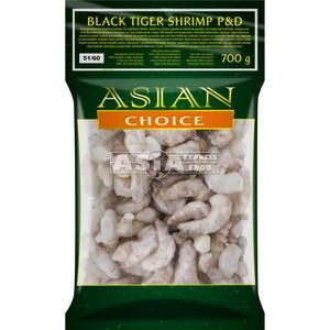 Small black tiger shrimp, headless P & d 51/60, net weight 700g